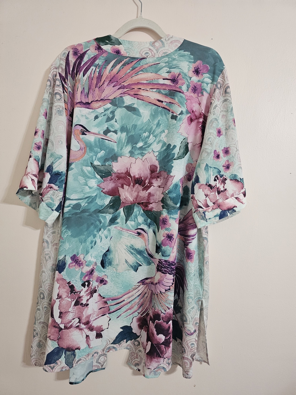 Catherine's 1X Sz 18/20 Crane Teal and Pink Floral Kimono